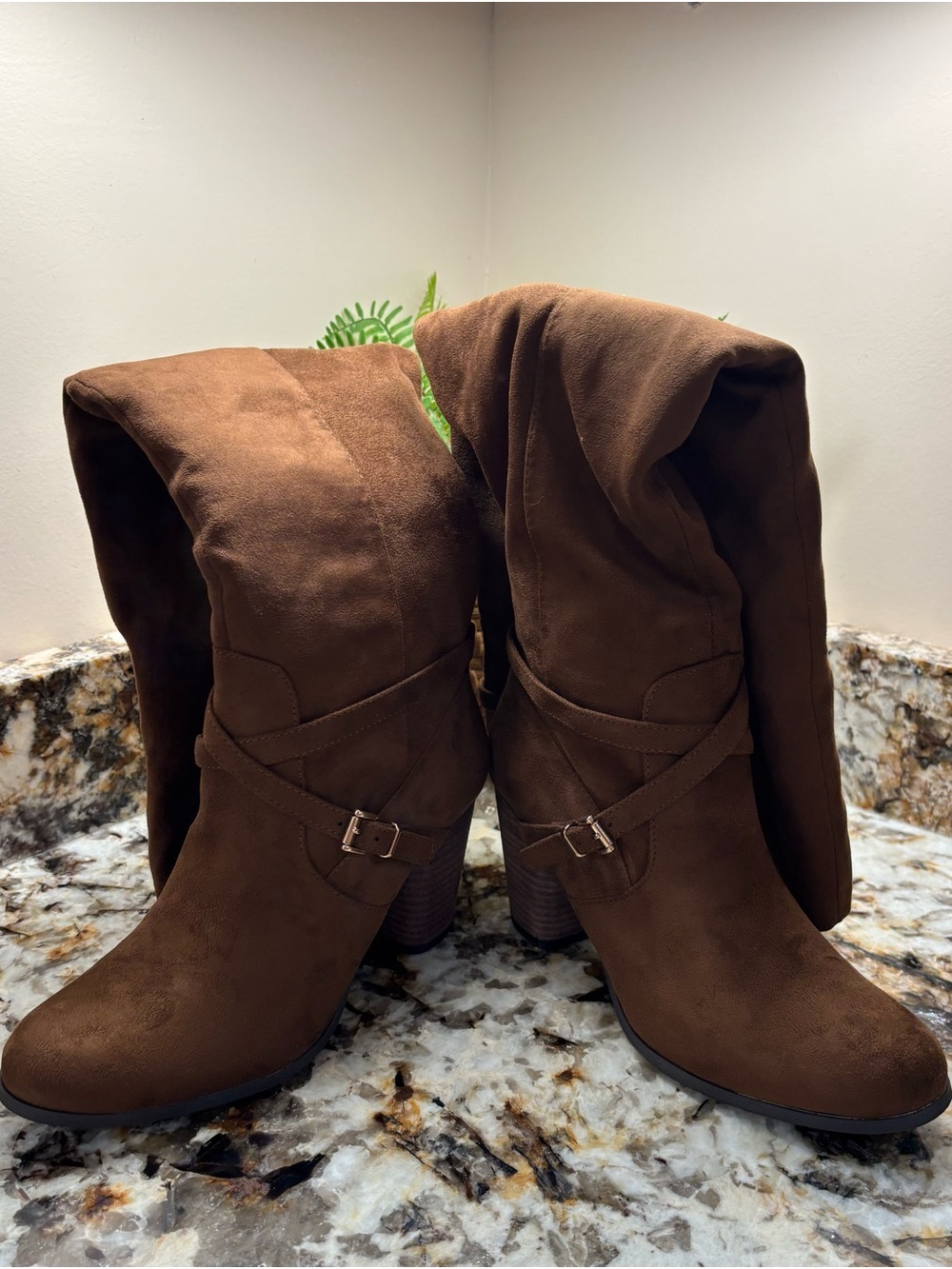Madden Girl Daallas Brown Over-the-Knee Slouch Boots with Buckle Strap